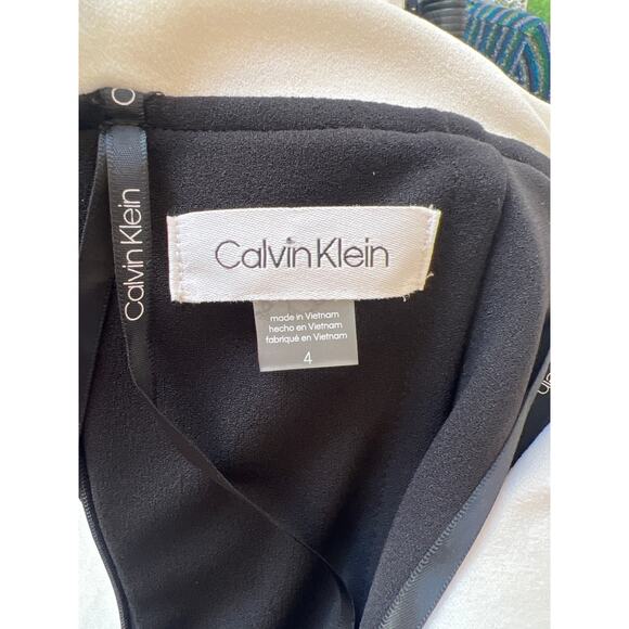 NWT Calvin Klein Fold Over Off The Shoulder Sheath Dress Women's 4 Black White - Picture 5 of 6